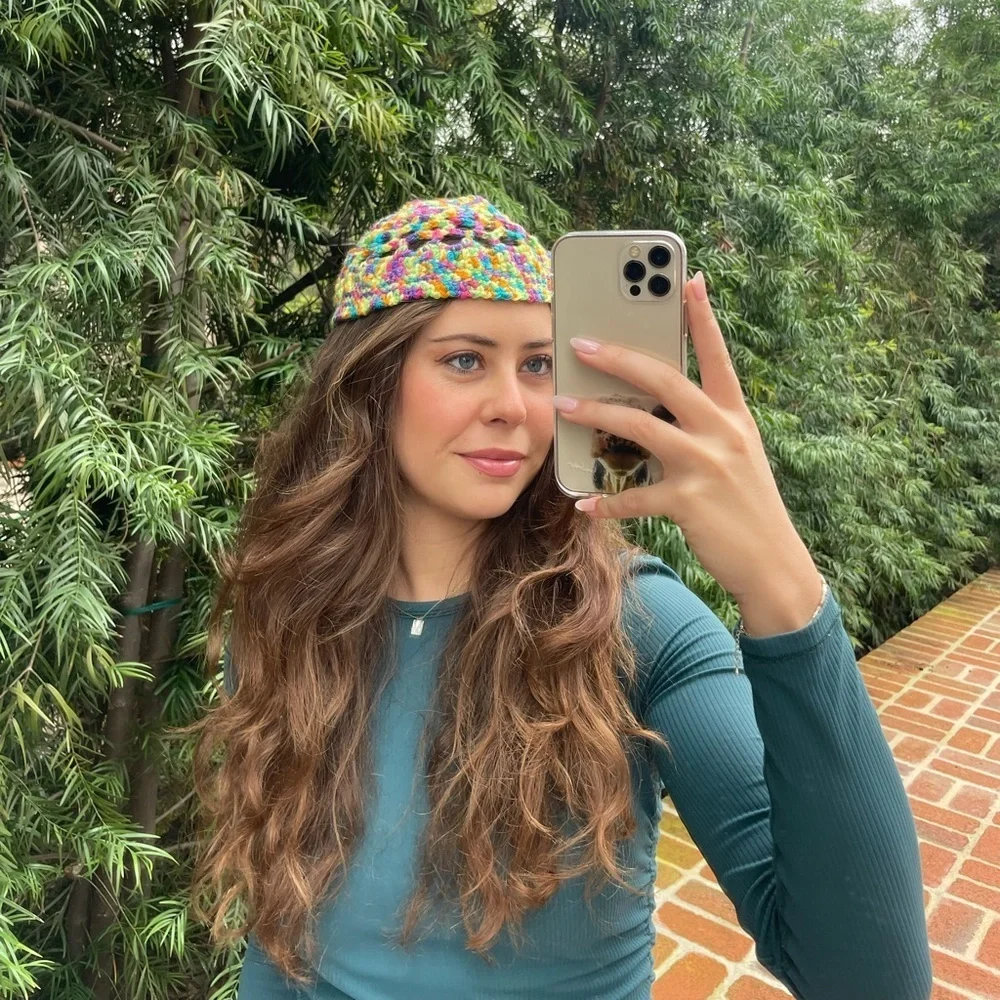 Handmade knit colorful top beanie